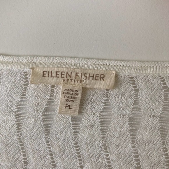 Eileen Fisher Linen Sweater Knit Top Ivory White Crochet Flowy Petite Large - Picture 2 of 5